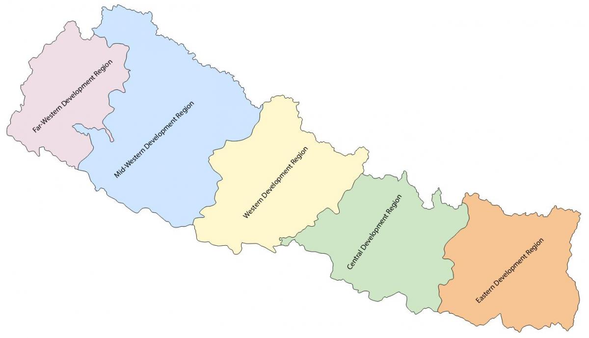 kort over nepal med fem udvikling regionen
