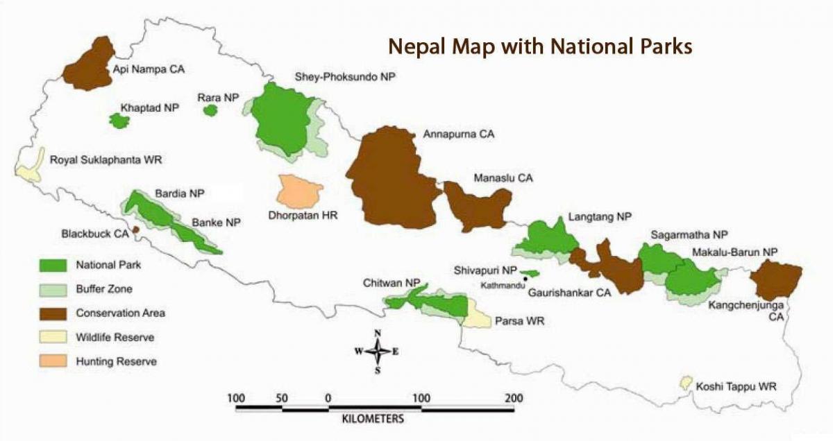 Kort over nepal med nationalparker