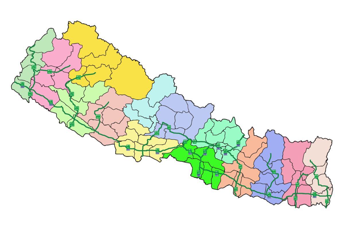 Kort over nepal med store motorveje