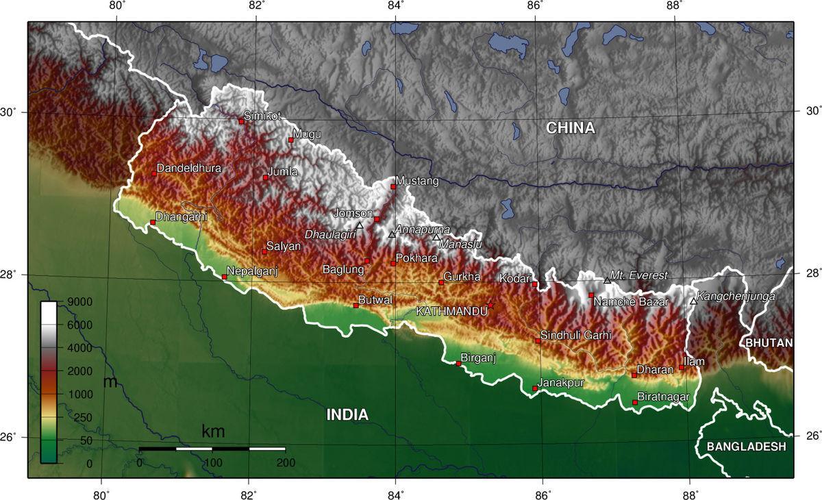 nepal elevation kort