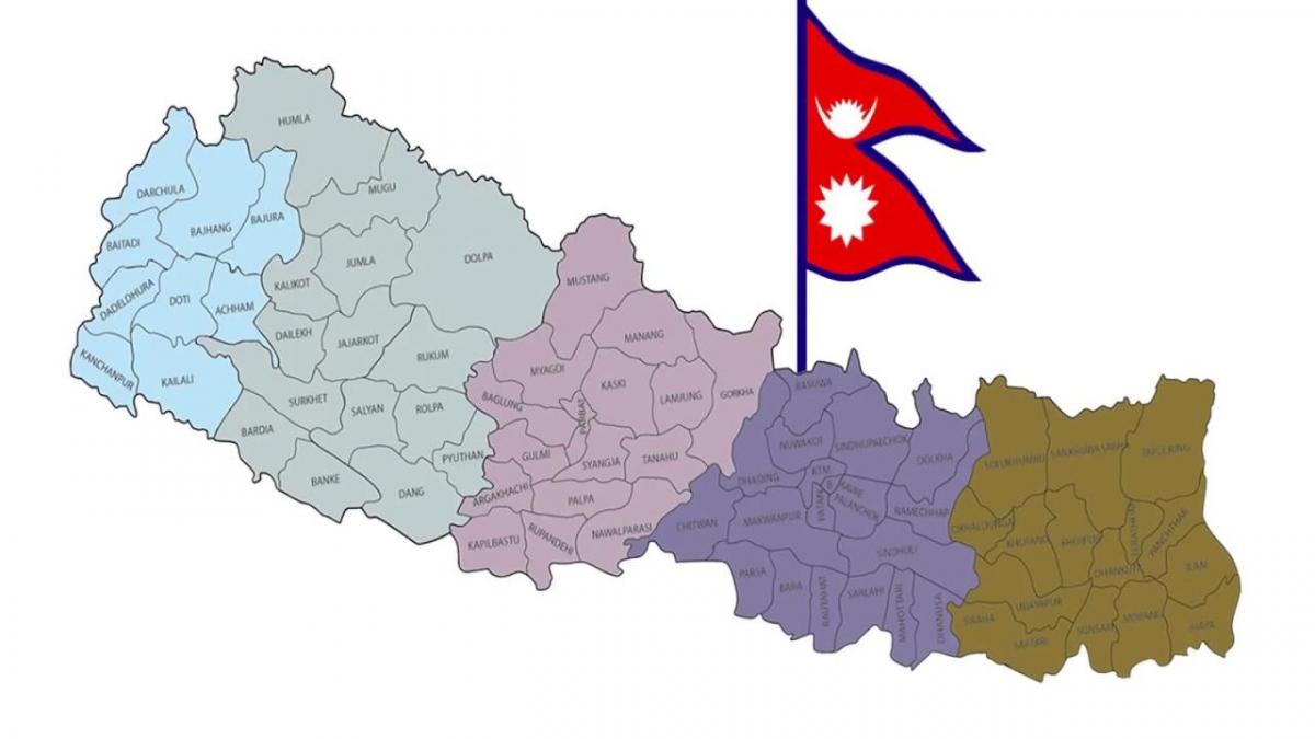 Kort over nepal med flag