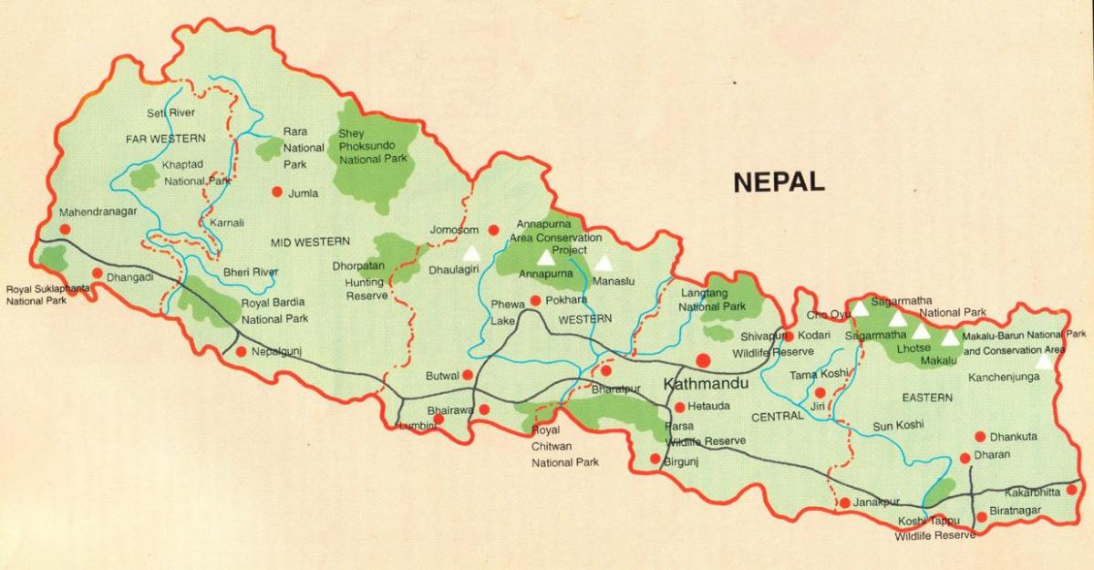 kort over nepal med turist-steder