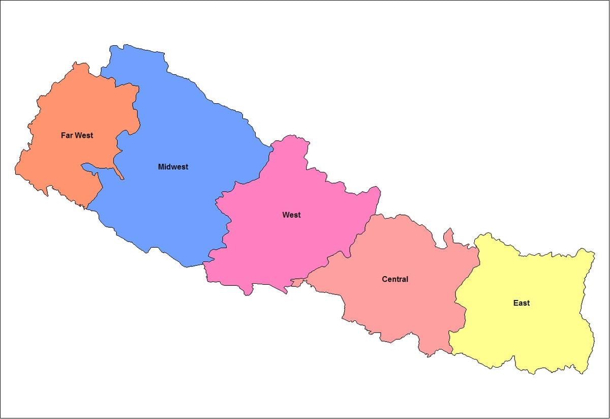 kort over den østlige udvikling regionen i nepal