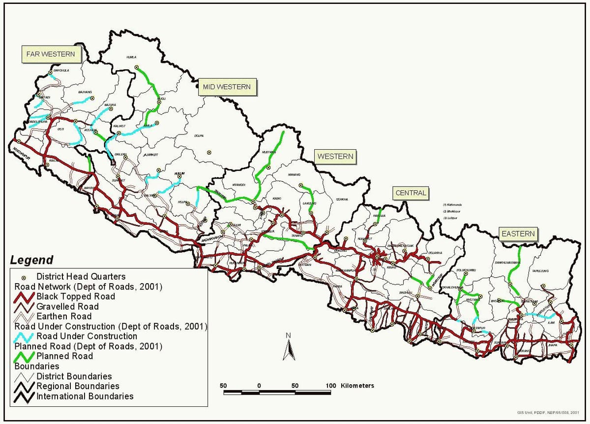 nepal kort med motorvej