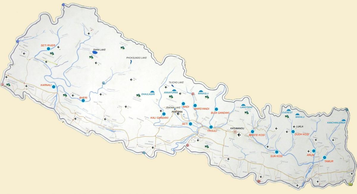 kort over nepal viser floder