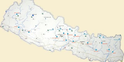 Kort over nepal med søer