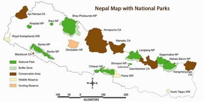 Kort over nepal med nationalparker