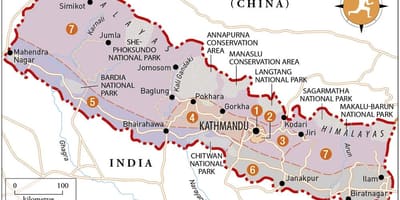 Kort over nepal med templer