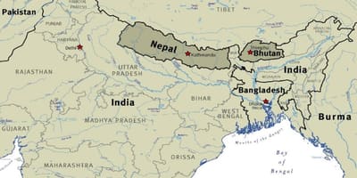 Kort af bhutan, nepal og tibet