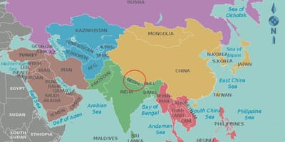Kort over nepal og de omkringliggende lande