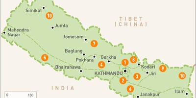 Nepal kort med regioner