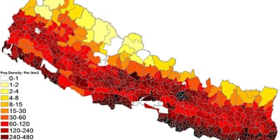 Nepal befolkningstæthed kort
