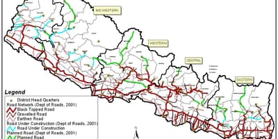 Kort vej nepal med distrikter